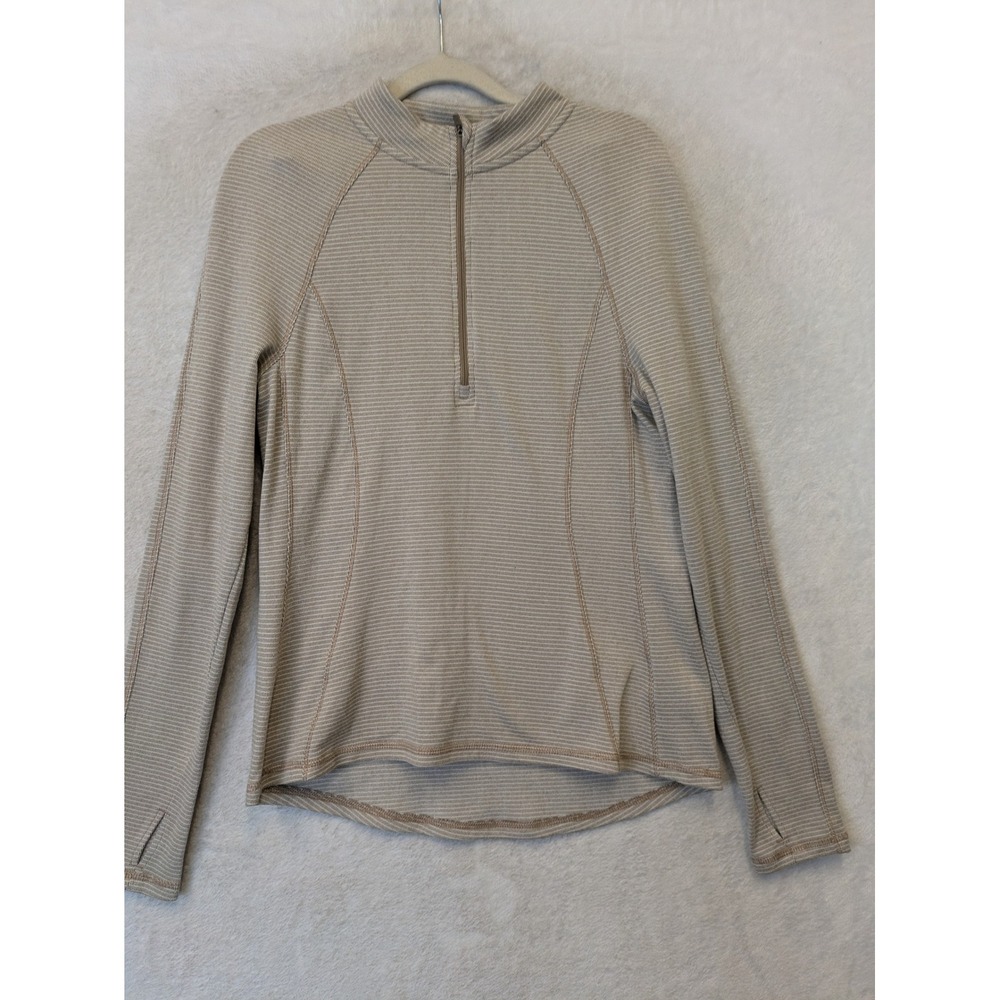 Avalanche Quarter Zip Pullover Women's Medium Tan Striped Thumbholes‎